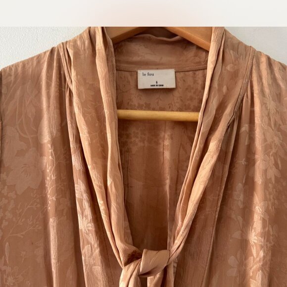 Wilfred Le Fou Mambo Silk Midi Dress | Beige Brocade Size 6 - Picture 5 of 6